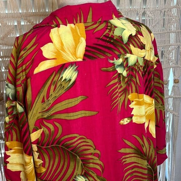 Vintage High Surf rayon Hawaiian shirt medium fuchsia yellow floral - Picture 7 of 16